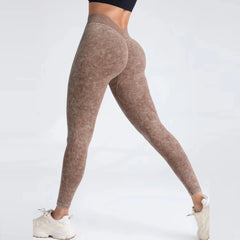 Women's V Back Butt Lifting Nylon Leggings for Gym and Yoga