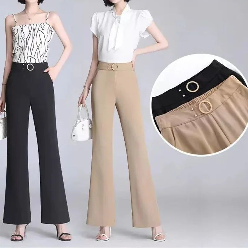 Pantalon de costume ample taille haute en soie glacée pour femme