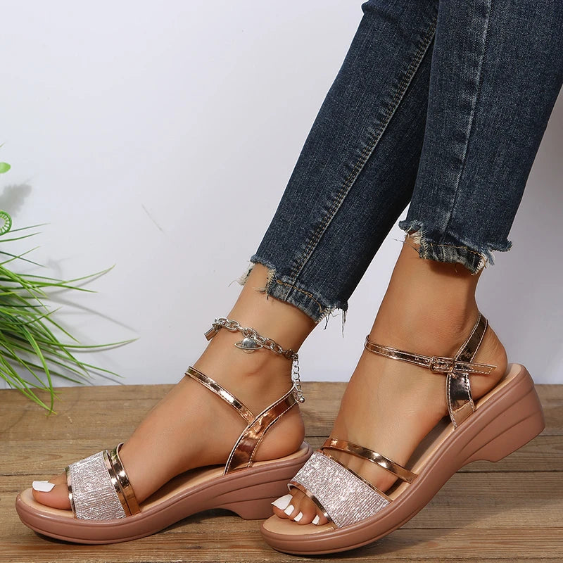 Women's Golden Platform Wedges Sandals with 4.5cm Heels