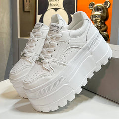 Women's Comfortable Casual 8 CM Platform Chunky Sneakers in White