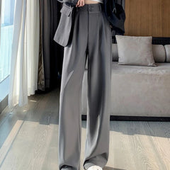 Women's Korean Style High Waist Wide Leg Black Trousers