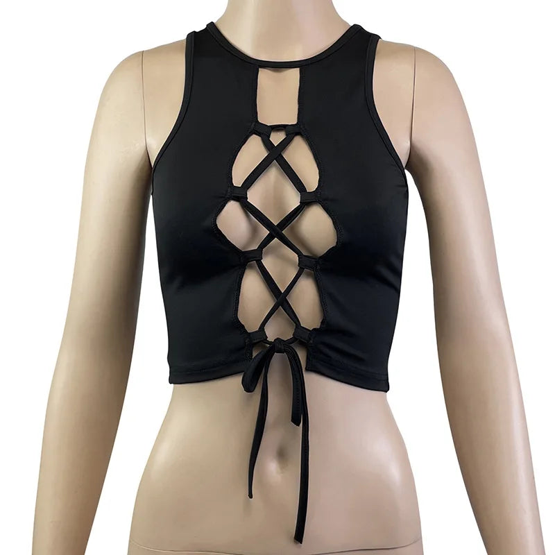 Halter Crop Top for Women - Casual Sleeveless Tube Tank in Black