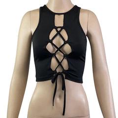 Halter Crop Top for Women - Casual Sleeveless Tube Tank in Black