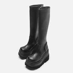 Fashion Wedge-Heeled Mid-Tube Boots for Ladies in Gothic Style