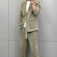 Men's Casual Corduroy Suit Set – Blazer & Drawstring Pants