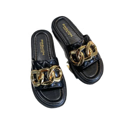 Women's Summer Casual Thick Bottom Slippers with Metal Buckle