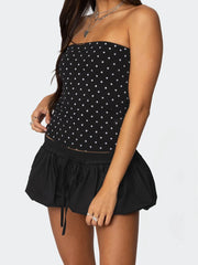 Women's Cute Dots Print Tube Top Sleeveless Crop Shirt