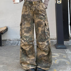 Women's Baggy Wide-Leg Camouflage Pants – Streetwear Cargo Trousers