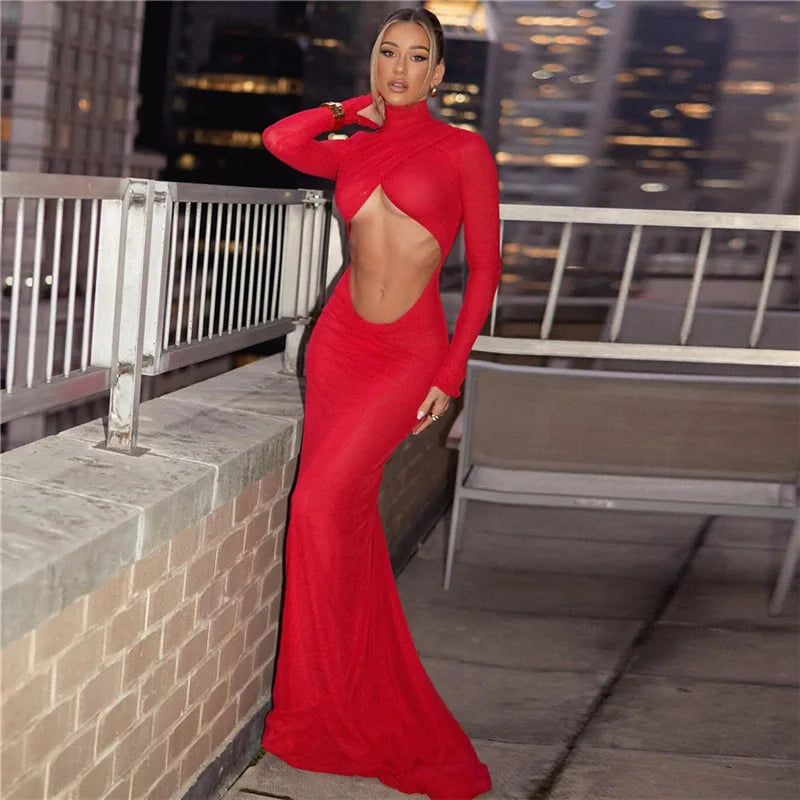 Red Cut Out Maxi Dress Perfect for Party and Club Events