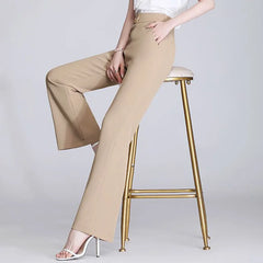 Women's Ice Silk High Waist Loose Micro Flared Suit Pants