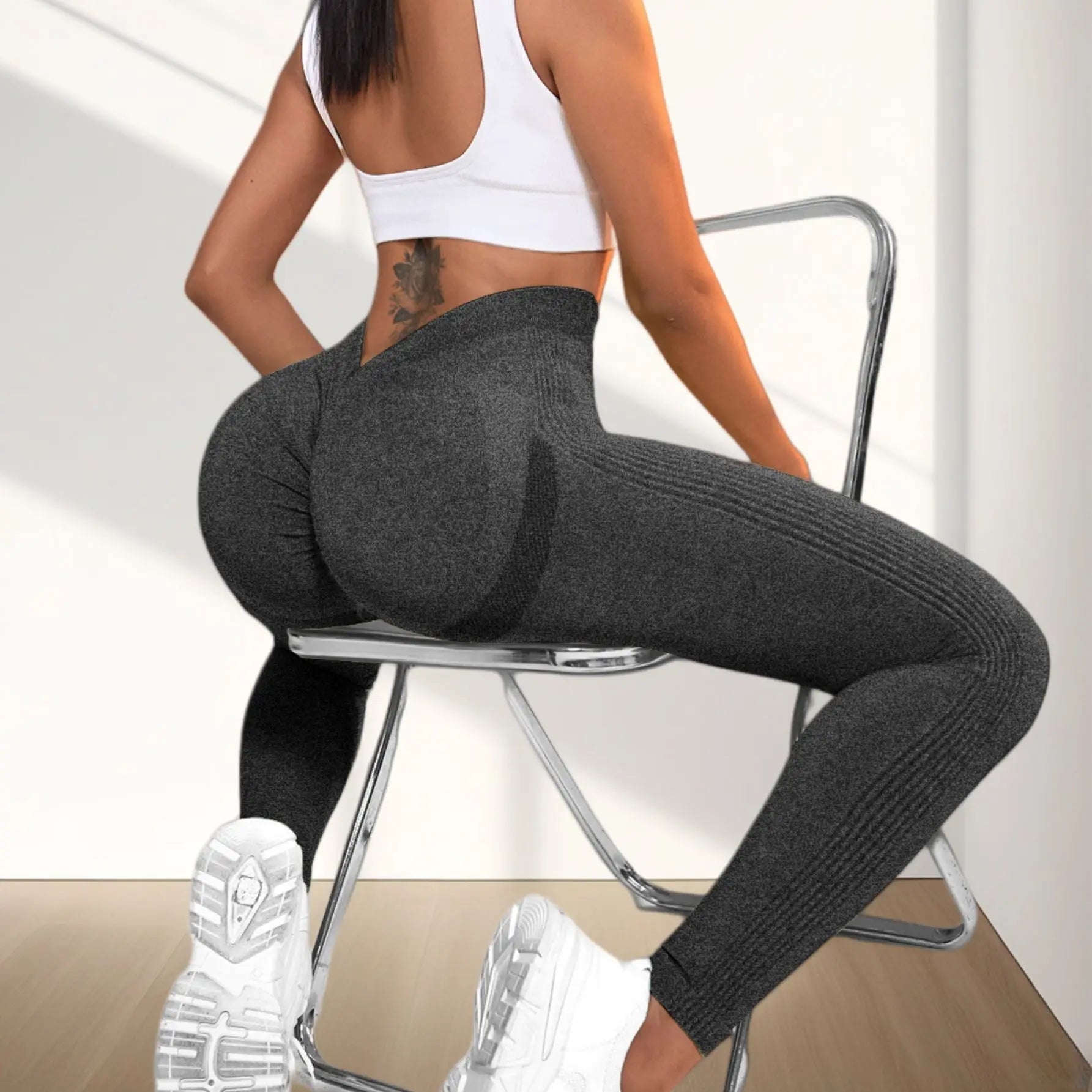 Women's V Back Arch Butt Lifting Gym Leggings Scrunch Yoga Pants