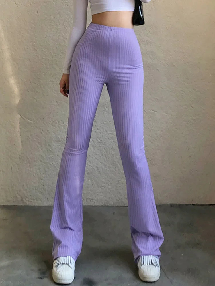 Pantalon long slim de couleur unie pour femme dans un style streetwear décontracté 