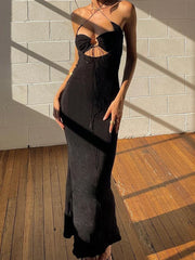 Backless Cut Out Tie Up Maxi Dress