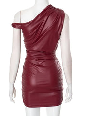 Fashion Chic Sleeveless Irregular Short PU Leather Dress for Women