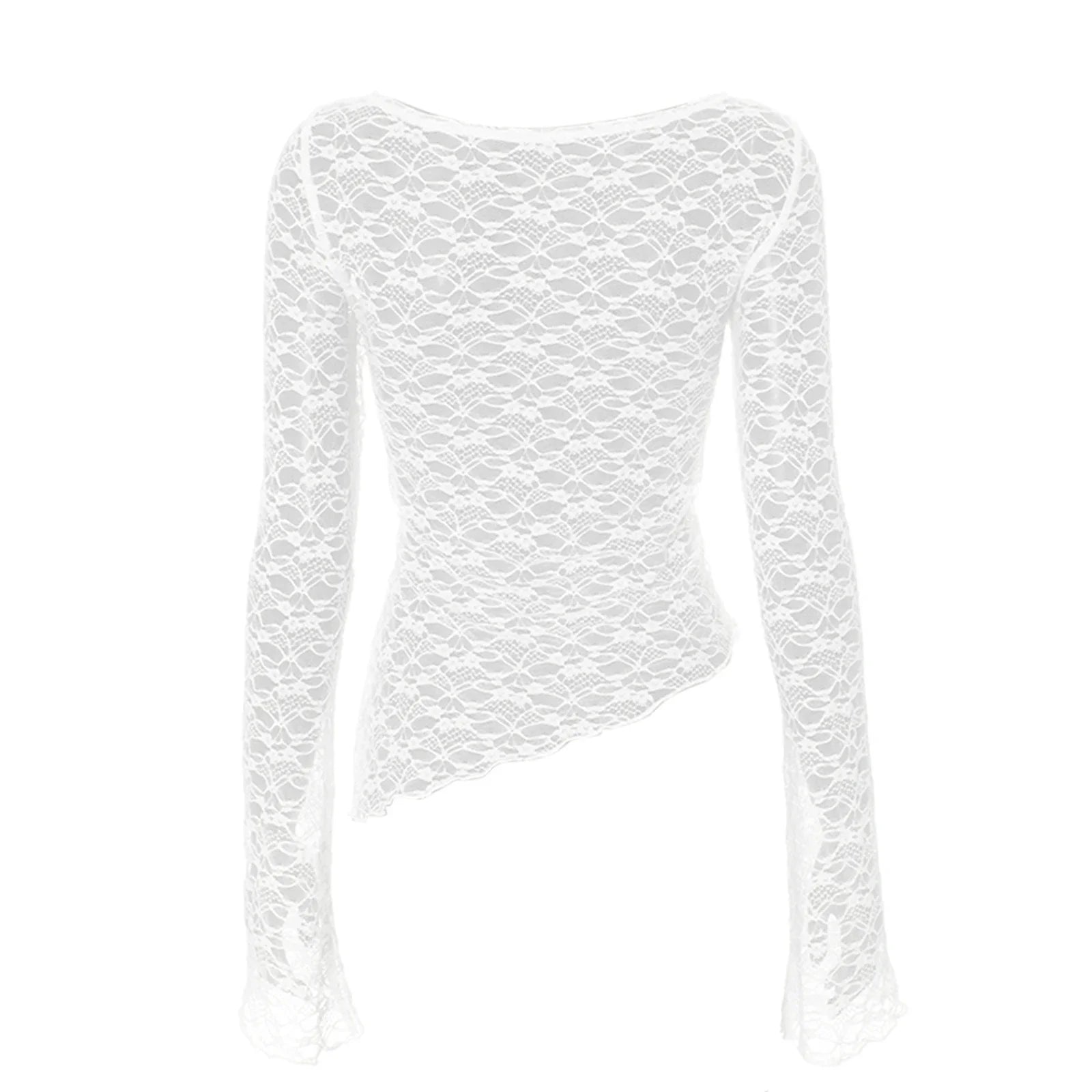 Women's Knitted Lace Long Sleeve Perspective Autumn T-Shirt