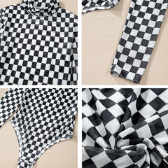 Black Checkerboard Print Bodysuit – Retro Revival