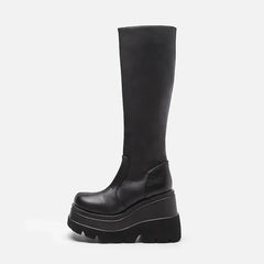 Fashion Wedge-Heeled Mid-Tube Boots for Ladies in Gothic Style