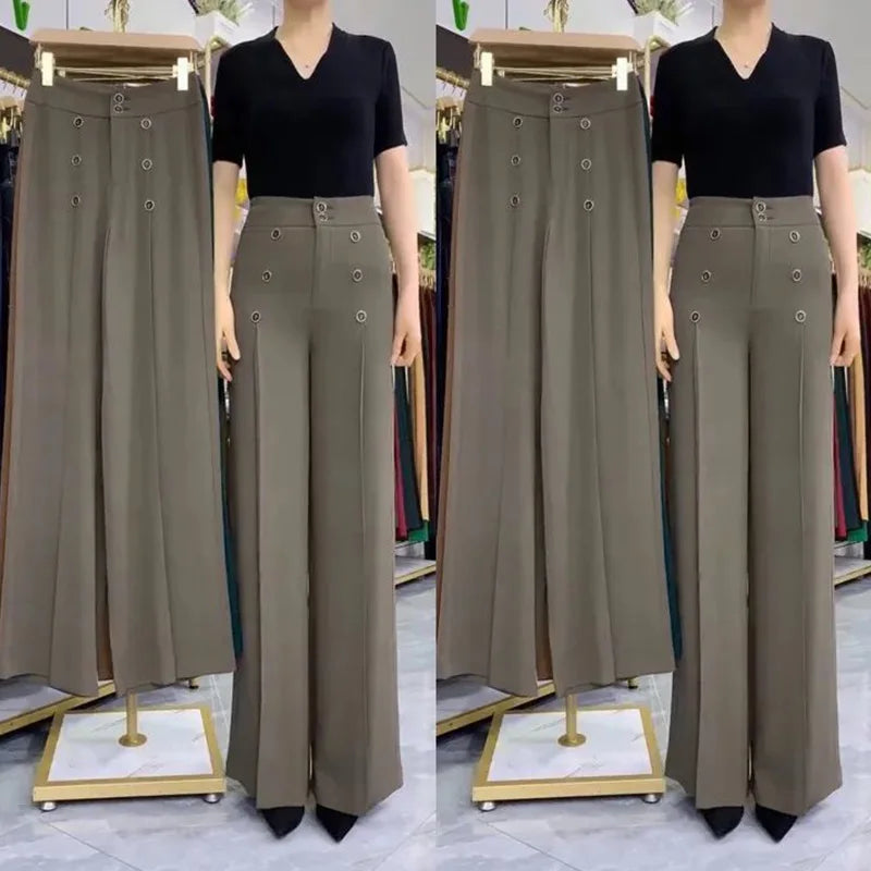 Women's Solid Color High Waist Loose Wide Leg Trousers