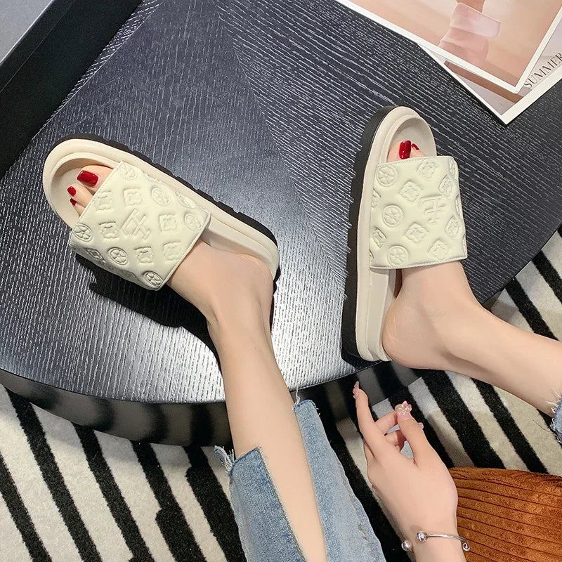 Women Magic Tape Flat Slippers Summer Luxury Platform Sandals