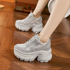 Women's Shiny Rhinestone Thick Platform Vulcanize Sneakers