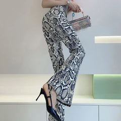 Women's Elegant Patchwork High-Waisted Flare Pants in Printing