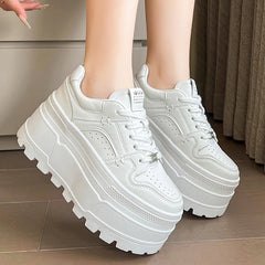 Women's Comfortable Casual 8 CM Platform Chunky Sneakers in White