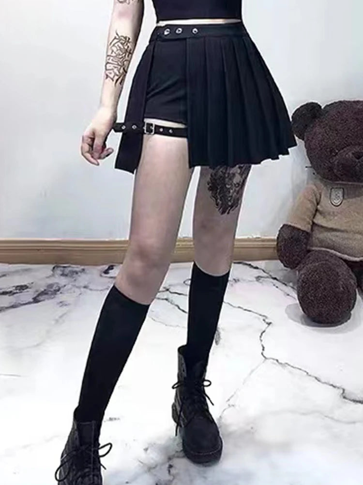 Women’s Black AltGoth Punk Detachable High Waist Shorts Skirt