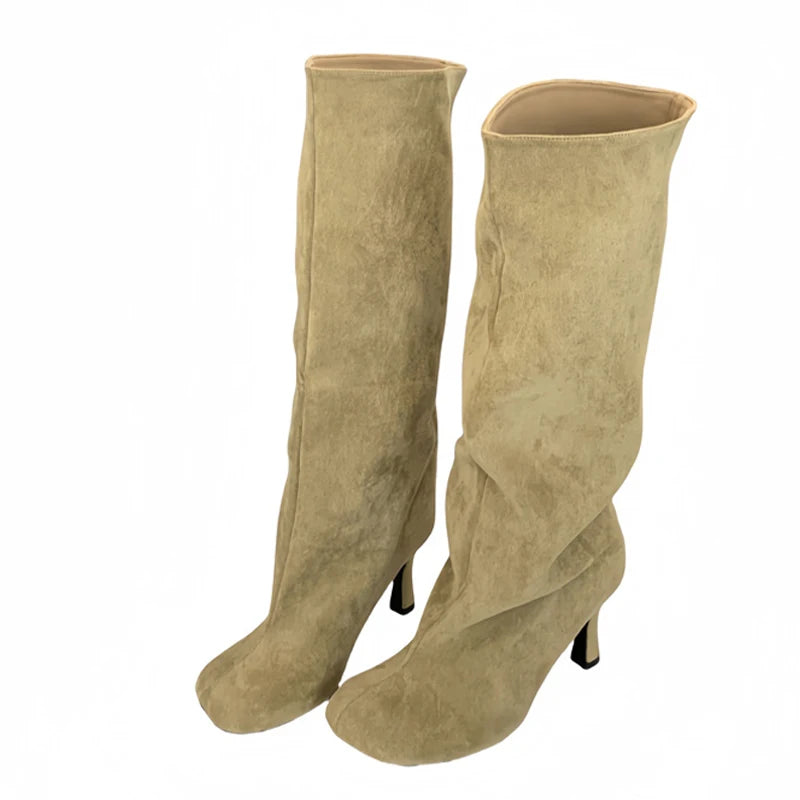 Fashion Square Toe Knee High Boots for Women, Autumn Winter Long Booties