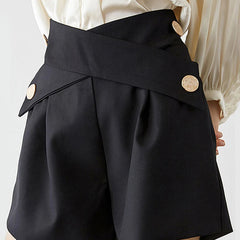 High Waist Casual Solid Crisscross Button Shorts for Women