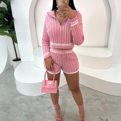 Cozy Knit Sweater Top and Shorts Set for Women in Trendy Style