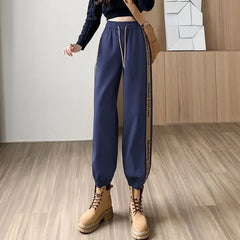 Women's High Waist Color Block Drawstring Casual Harlan Pants