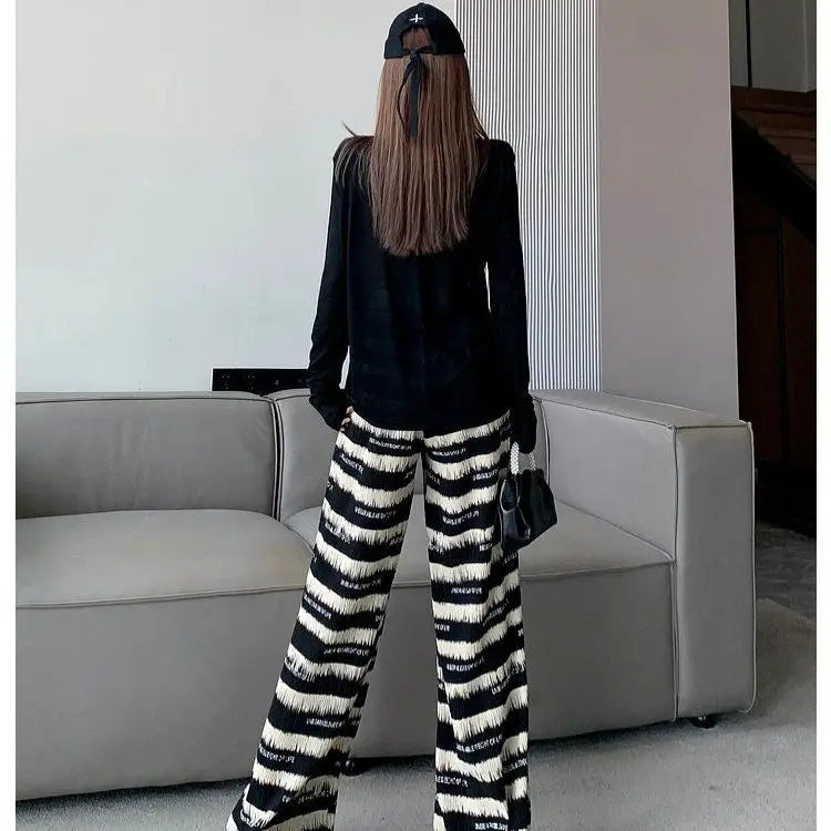 Women’s Striped High-Waist Drape Tie-Dye Wide-Leg Pants