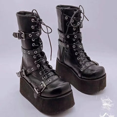 Plus Size Autumn Women’s Buckle Round Toe Wedge Combat Boots