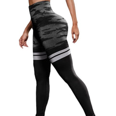 Leggings taille haute sans coutures à rayures camouflage pour femmes pour le fitness 