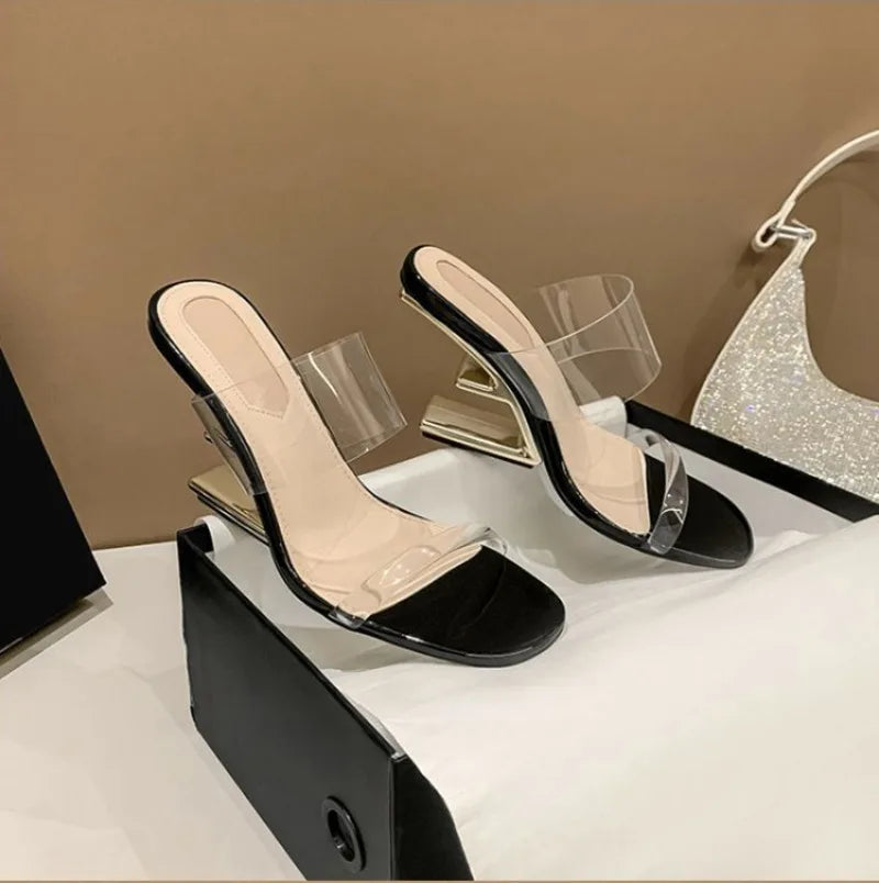 Women's Transparent Square Toe High Heeled Sandals for Summer