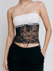 Women's Floral Lace Strapless Off-Shoulder Mini Tube Top