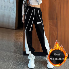 Spring Autumn Color Contrast Harem Jogger Sweatpants with Pockets