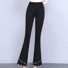 Women's High Waist Slim Fit Pocket Embroidery Patchwork Pants