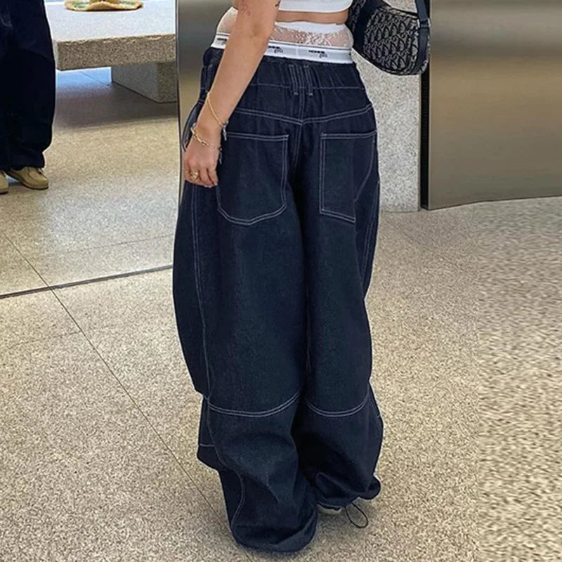 Women's Baggy Denim Wide Leg Pants with Pockets