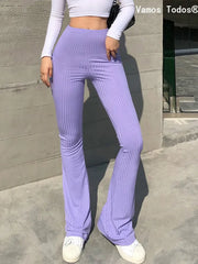 Solid Color Slim Fit Long Pants for Women in Casual Streetwear Style