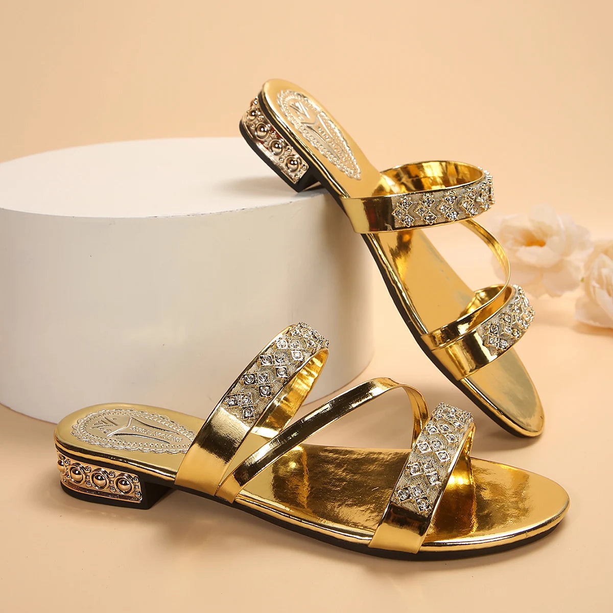 Women's Transparent Belt Snake Pattern Square Head Flat Slippers