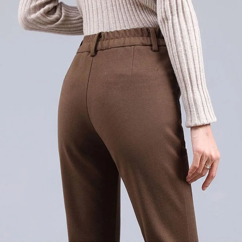 Pantalon évasé uni taille haute pour femme avec jambes larges 