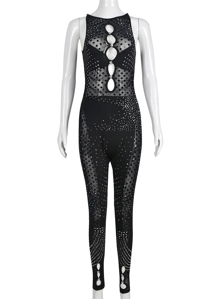 Women's Hollow Mesh Jumpsuit Bodysuit for Club Wear