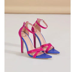 Women's Color Block Green and Rose Red Stiletto High Heel Sandals