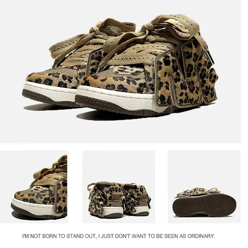 Women's Leopard  Fur Chunky Sneakers