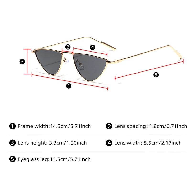 Elegant Black Gold Triangle Cat Eye Sunglasses for Women