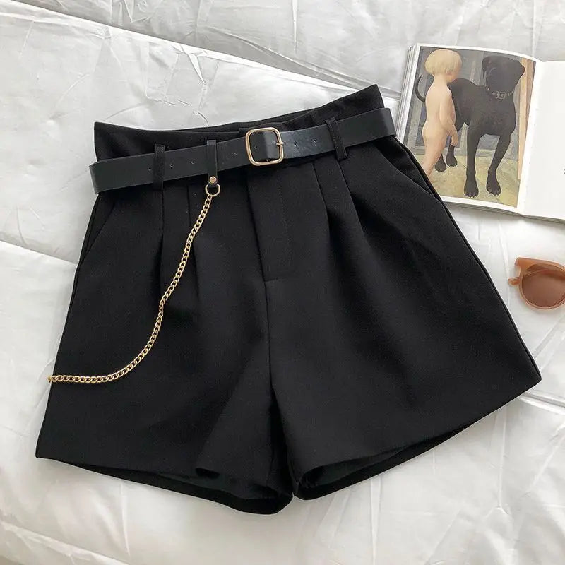 Women's Casual Elegant Woolen Shorts with Belt in Autumn Style