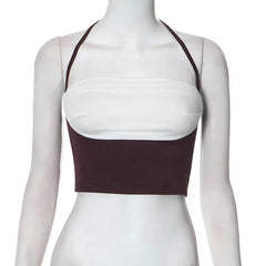 Halter Crop Top Women Two Color Splicing Strapless Tube Camisole