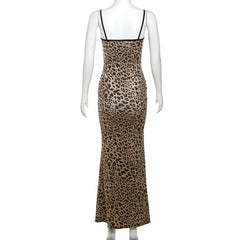 Leopard Print Slip Tie Front Maxi Dress