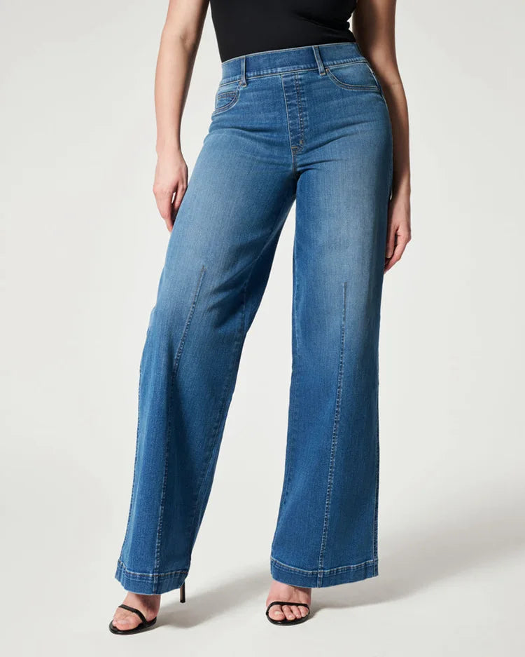 Pantalon large en denim taille moyenne extensible pour femme Pantalon décontracté 